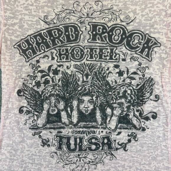 Y2k Burnout Baby Tee Womens XL Sheer Grunge Angels Cherubs VTG Hard Rock Hotel - Picture 2 of 8